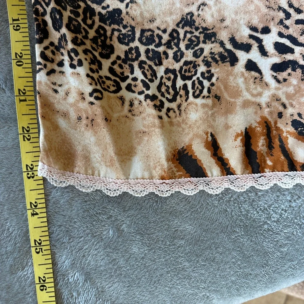 Cruz Satin Pajama Pants Medium Animal Print Leopard Tiger Lace Trim Capri Brown
